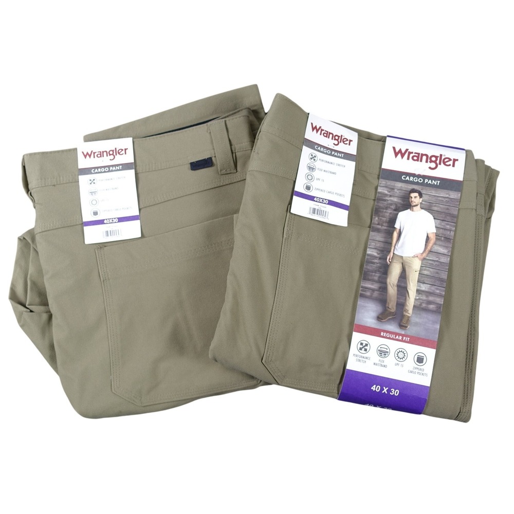 Wrangler Cargo Pant Tan Men 40x30 Performance Stretch Regular Fit Lot of 2